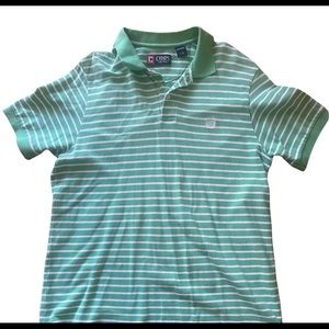 Men Short Sleep Polo Shirt in White & Green Stripe by CHAPS